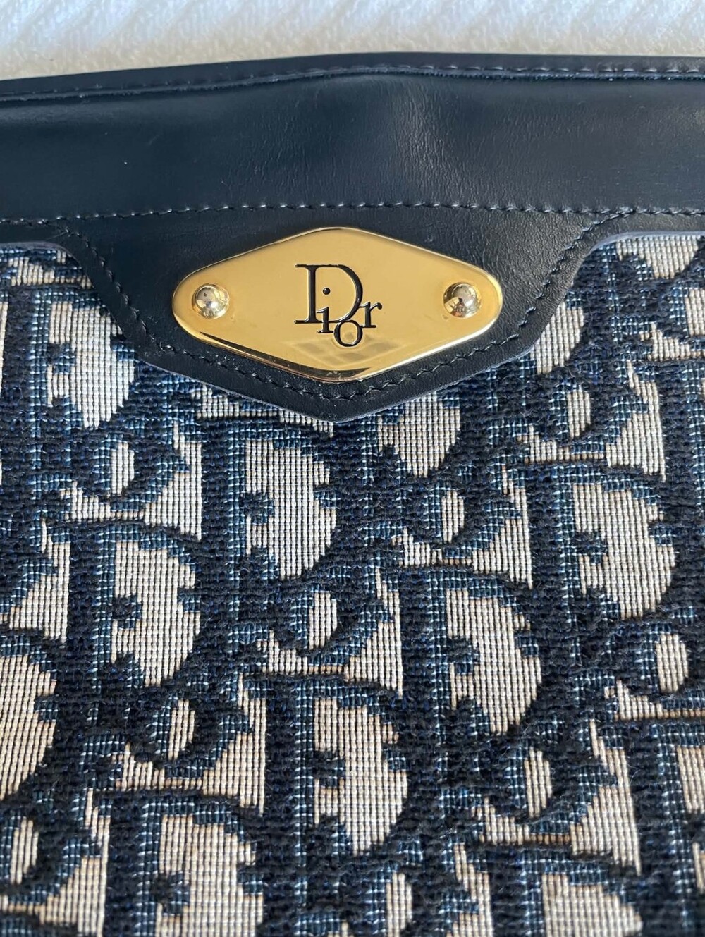 Vintage Dior Black and Blue Monogram Canvas Clutch with Gold Plaque Clutch - Picture 10 of 17